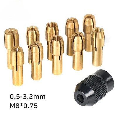11-teiliges Mini Messing Spannzangenfutter-Set 0,5-3,2 mm für Rotationswerkzeug Bohrer Halter UK