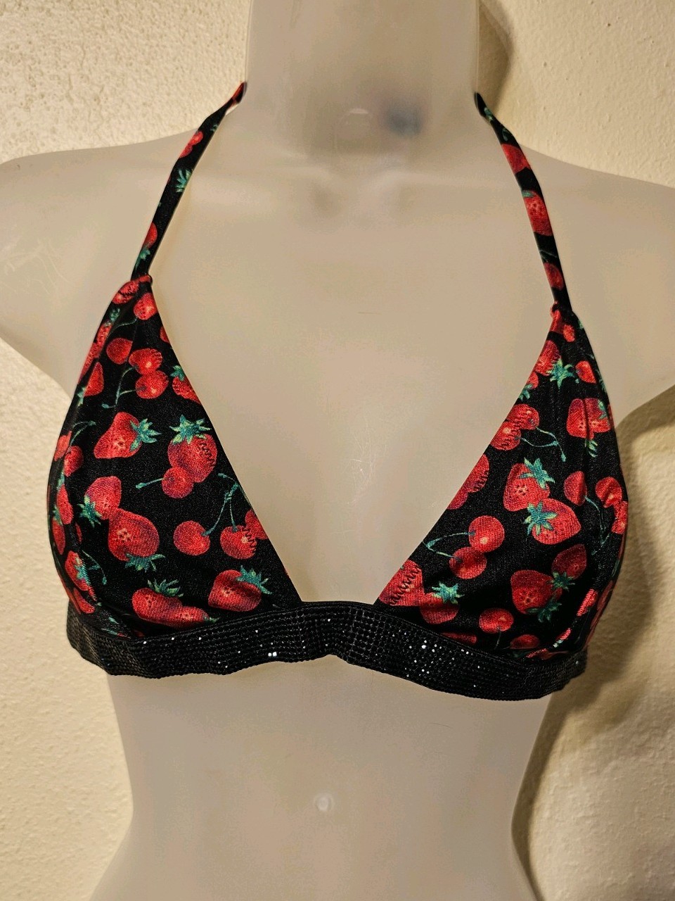 Victoria Secret Black Bikini Top With Strawberries And Cherries Size S