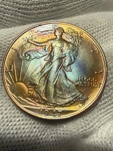 1947 Walking Liberty Half Dollar From OBW Roll Estate Toned Bu Unc 90% Silver