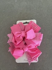 Pink & White Crocodile Clip Hair Bows 2 Pc Set | New W/ Fast Shipping!