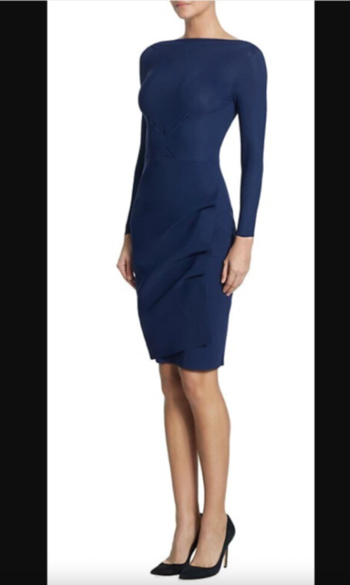 Chiara Boni Dress Womens 48 IT 12 US Navy Blue Cassandre Wrap Effect Boatneck