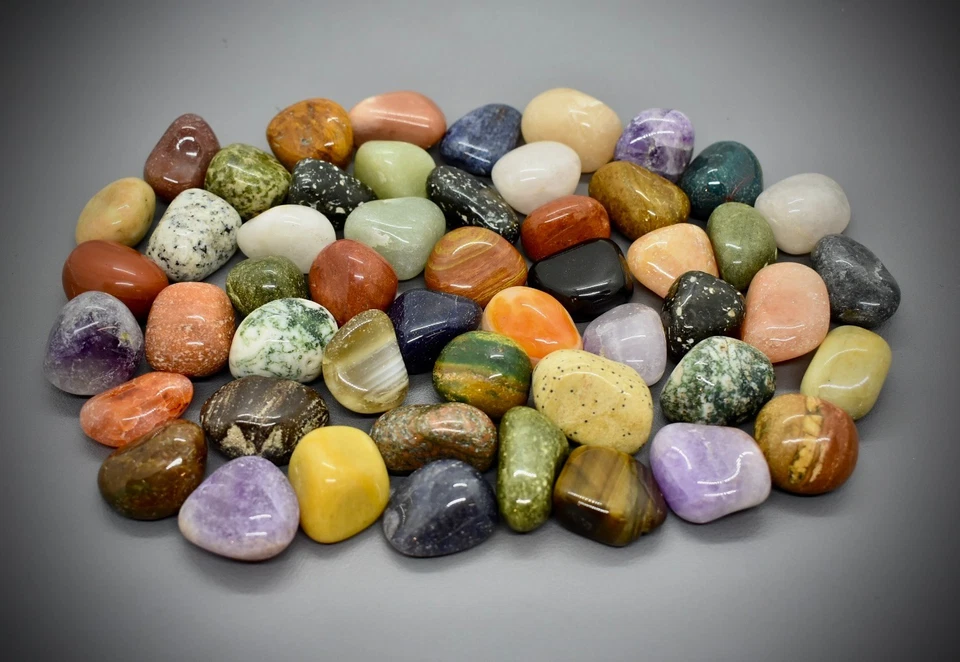 1 KG BUNTE NATÜRLICHE EDELSTEINE-TROMMELSTEINE-MIX: Größe L: 25-35 mm / 50 Stück - Bild 3 von 4