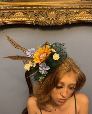 Emerald Green Sunflower Kentucky Derby Hat Fascinator | eBay display picture 1
