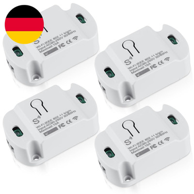 Smart Lichtschalter Modul, 4 Stück 10A WLAN Schalters, Tuya Smart Life Kabellose