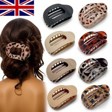 Flat Oval Claw Clips for Thick Thin Hair, Round Lay Down for Women Matte/Leopard