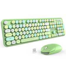 Wireless Keyboard Mouse Combo 2.4Ghz USB Typewriter Number Pad Car Green