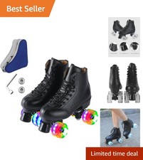Beginner-Friendly Black Roller Skates with Self-Illuminating Wheels - Size 7W/6M