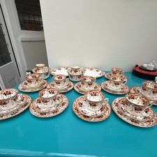 Vintage Derby Stanley China Tea Set White & Red Floral Design.   (B123)