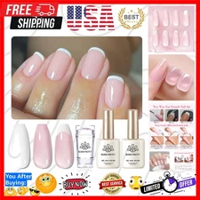 Long Lasting French Manicure Kit with UV Cure Gel & Nail Stamper for Home Use
