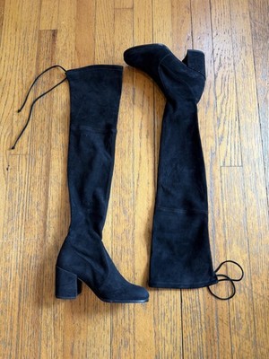 Stuart Weitzman Boots Womens Size 5 Black Suede Over The Knee Block Heel Sock