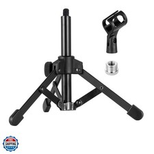 Microphone Stand Desk, Portable Foldable Tripod with Mic Clip Holder Adjustab...