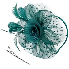 DRESHOW Fascinators Hat Flower Mesh One Size, 7" Diameter / Peacock Blue