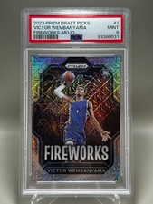 2023 Panini Prizm Draft Picks Victor Wembanyama Fireworks Mojo /25 PSA 9
