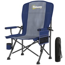 Image of Outsunny Camping Chair Padded with Side Pocket Dark Blue