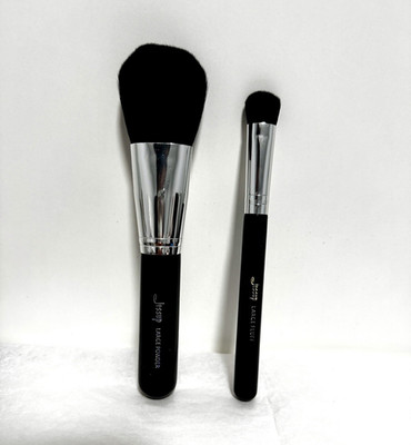 Jessup 2-Piece Powder Brush Set Black/Silver Round & Tapered Face Brushes