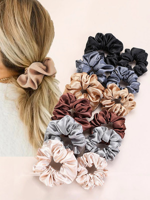 12pcs Satin Scrunchies Hair Ties High Elastic Soft Women Ponytail Bands