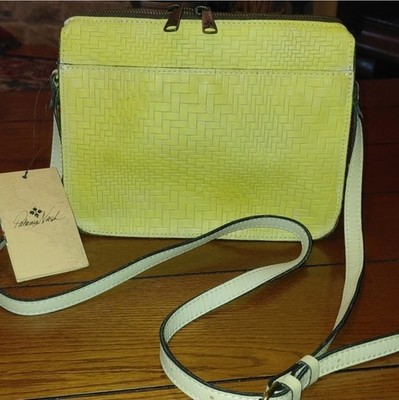 Patricia Nash Yellow Woven Crossbody Bag Embossed Zip Closure Adjustable Strap.