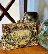 Vintage Tapestry Clutch Purse Small Ladies Handbag Garden Floral Design Lot 1