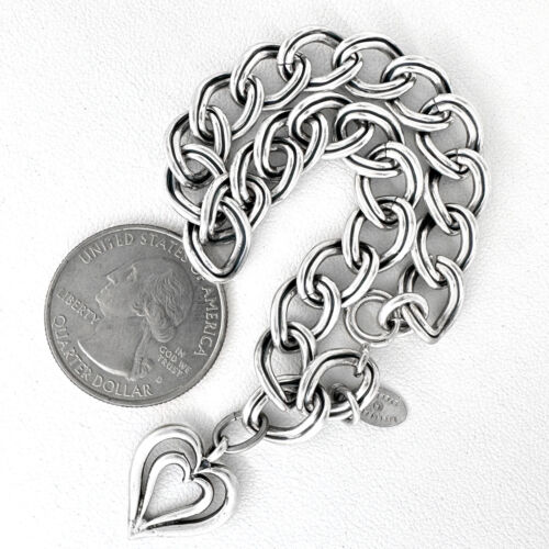 Danecraft 7.5" Sterling Silver Charm Bracelet w Beau Sterling Heart Charm, 18g - Picture 5 of 8