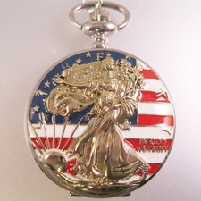 LIBERTY  USA FLAG Patriotic Pocket Watch w/Your Choice of Chain Gifts for Men