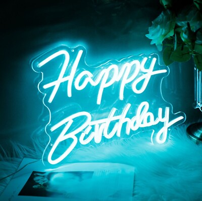 Party Neon Eisblau Alles Gute zum Geburtstag Wandschild LED Beleuchtung Buchstabe 43cm