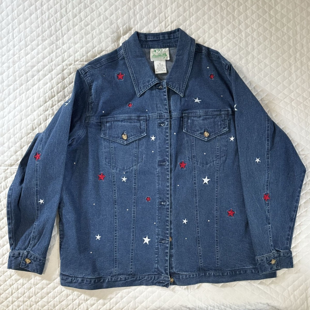 Quacker Factory Denim Jacket Women’s 1X Womens Stars Patriotic 4th Of July