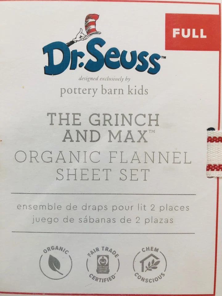 Pottery Barn Kids The Grinch & Max Cotton Full Sheet Set Flannel Christmas - Image 2 of 4