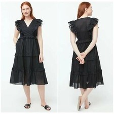 J. Crew Ruffle Sleeve Voile Dress Cotton V-Neck A-Line Black Size Small