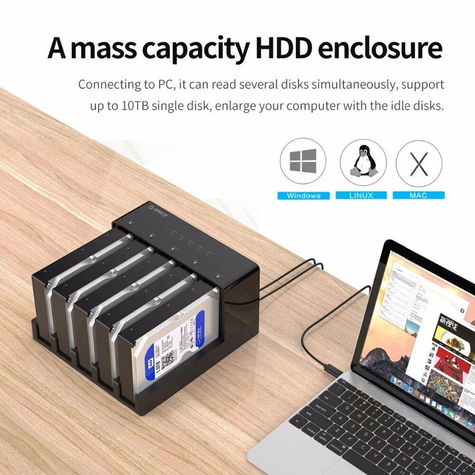 5 Bay USB3.0 SATA HDD SSD Docking Station Offline Clone 2.5"3.5" Hard Drive UASP - Image 3 of 4