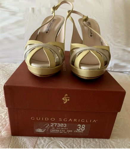 Sandali Guido Sgaraviglia Scarpe di Capretto Vera pelle Cedro Tacco cm.11,5 N 38 - Foto 2 di 9
