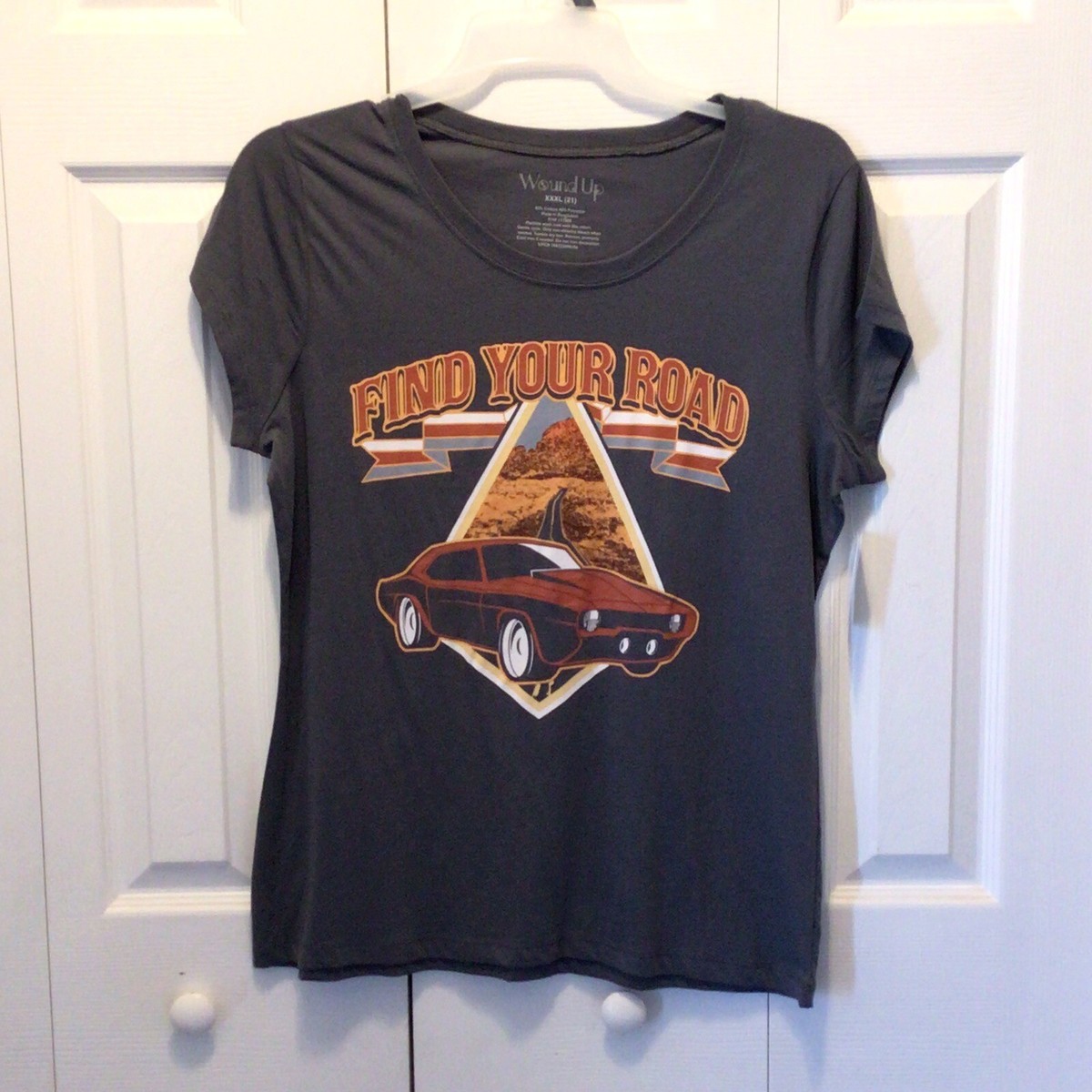 Wound Up Womens Gray Muscle Car Find Your Road Short Sleeve T-Shirt Size  XXXL-21