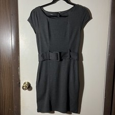 H&M Sheath Size 4 Pencil Dress Gray Knee Length High Neck Womens Belt Pockets