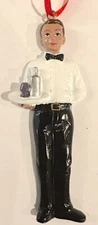Male Waiter Bartender Butler Christmas Tree Ornament Brown Hair Gift Present
