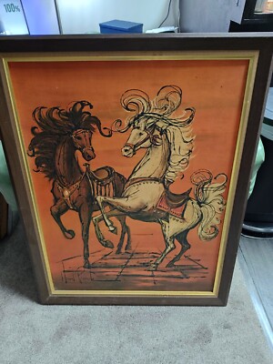 Vintage Carousel Dancing Horses Print Lithograph Lee Reynolds Burr