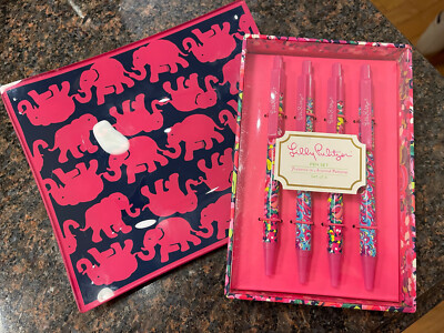 Lily Pulitzer Tusk In Sun PINK Elephants Tray And NEW Ink Pen Set BARBIE