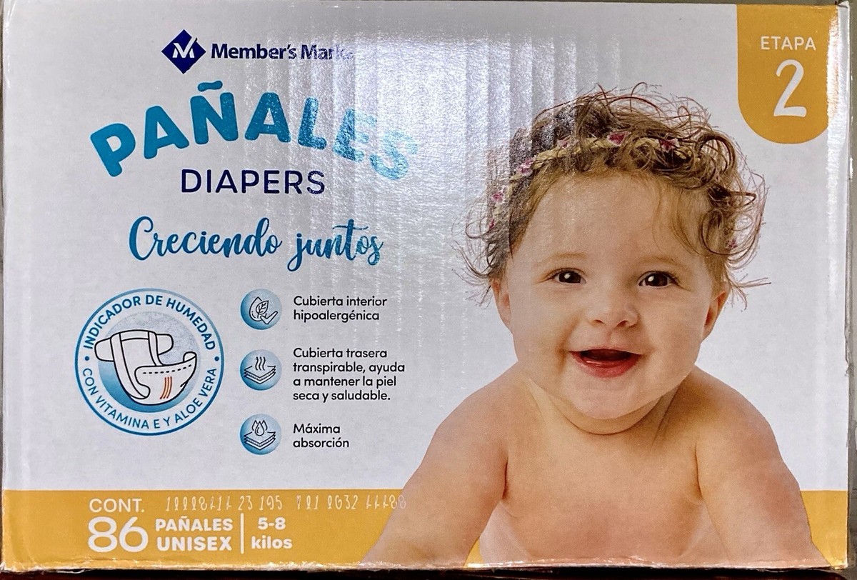 Member's Mark Diapers 86 ct - Size 2 (12-18lbs) Box is in Spanish
