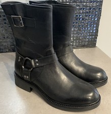 Image of Dune London Women's Black Leather Side Zip up Buckle Strap Boot UK 7 RRP £150