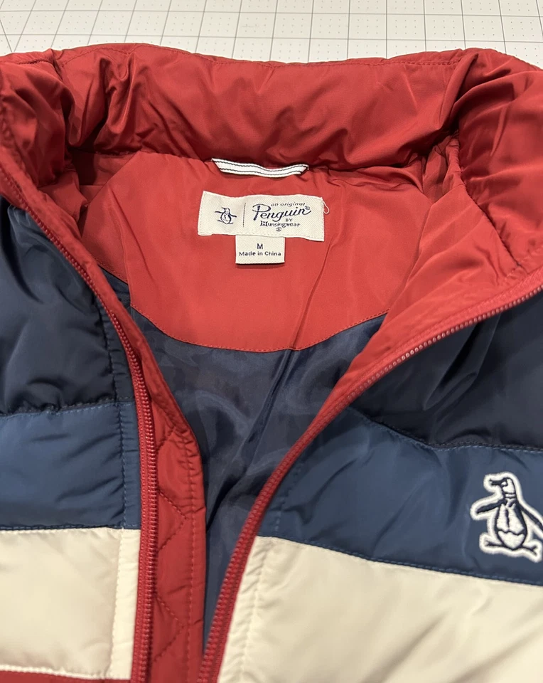 Chaqueta acolchada Original Penguin by Munsingwear para hombre talla M roja azul cremallera completa Foto 4 de 4