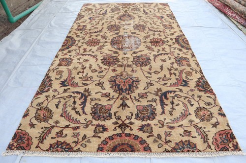 Collector Piece Rug 5x8 ft Afghan Antique Rug, Ivory Handmade Turkish Serapi Rug - Picture 1 of 14