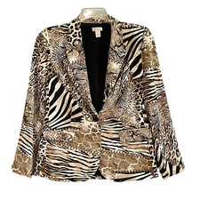 Chicos Size 1 M/8 Brown Black Animal Print Button Front Career Jacket Lined