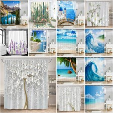 Cortina de Ducha Extra Larga Flor Árbol de Playa Impermeable Cortina de Baño 12 Ganchos