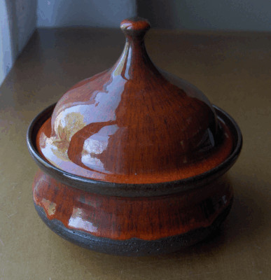 Henrik Ditlev covered pot~Red drip glaze~1960's~Danmark~Danish Modern~Pristine