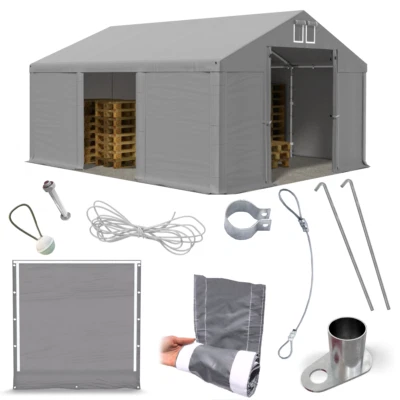 ZELTLICH LAGERZELT 5x6 Werkstattzelt Landwirtschaftliches Lagerzelt 6x5 NEU grau PVC S