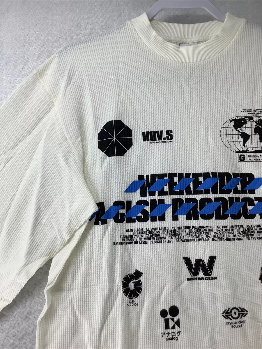 Collusion by Asos T-Shirt Mens White Rib Knit Long Sleeve Logo Tee Size US 6