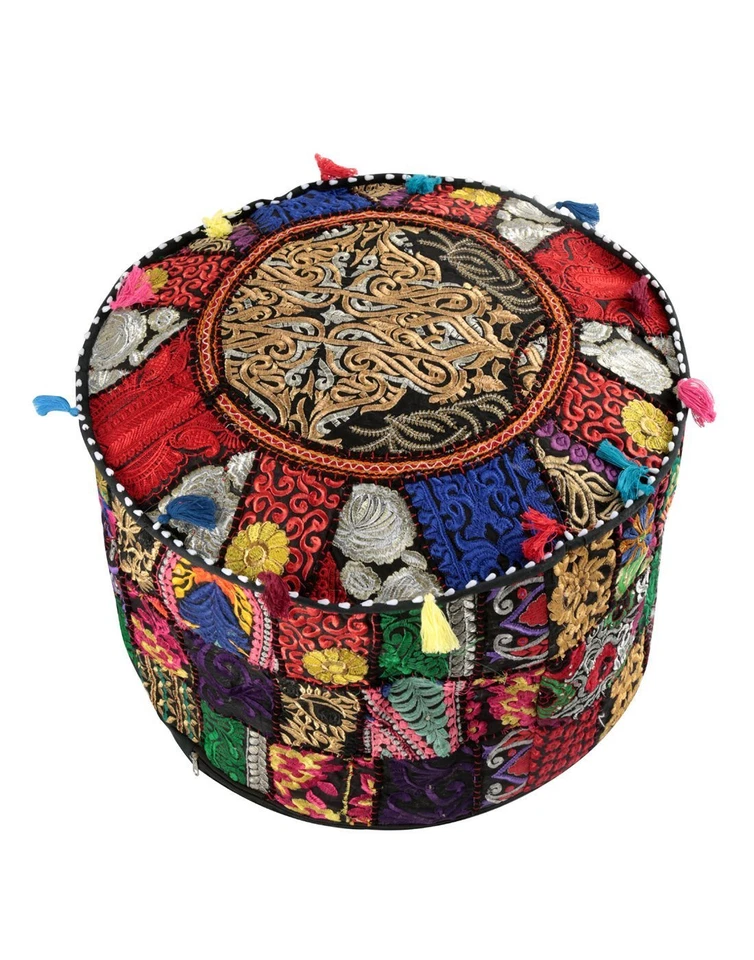 印度复古刺绣脚凳奥斯曼拼贴圆形布罩套装25件 — 第 2/4 张图片