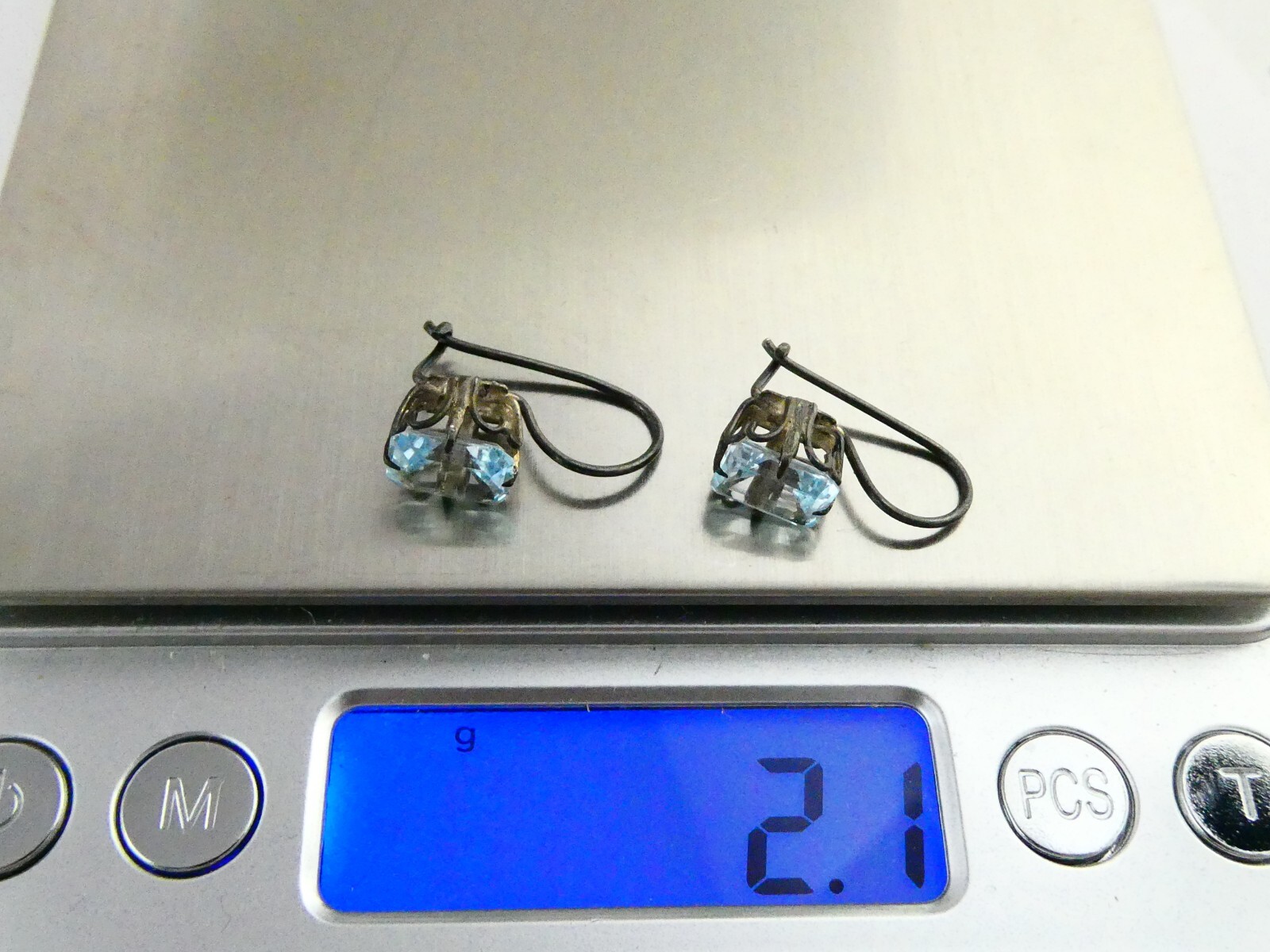 Unmarked Sterling Silver Rectangular Cut Blue Top… - image 11