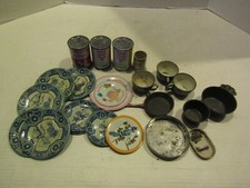 VINTAGE LOT CHILD CHILDREN DOLL MINI METAL DISHES PLATES CUPS KITCHEN ITEMS