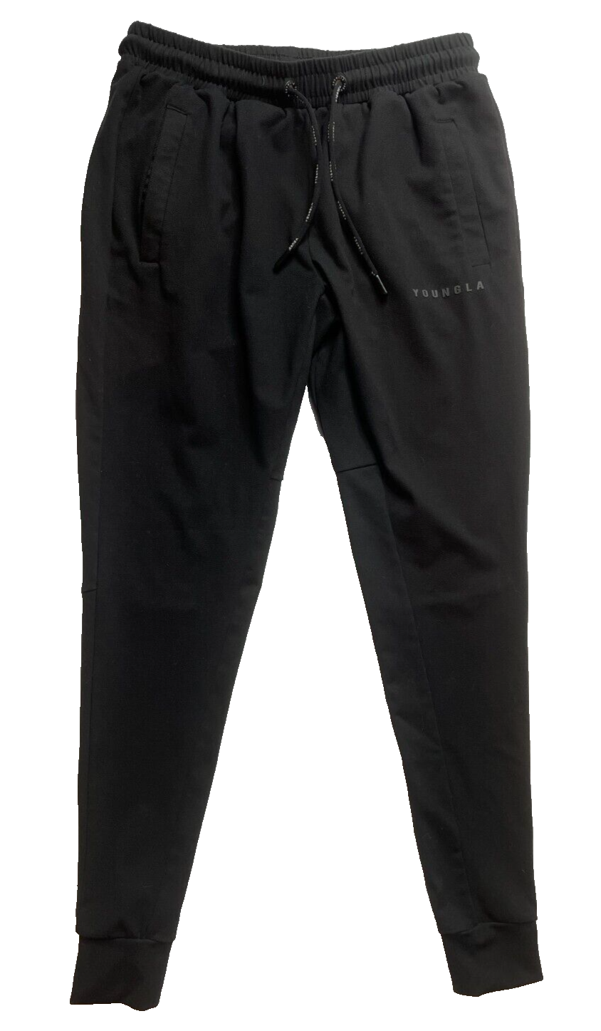 YoungLA Fleece Jogger Pants Black Tapered Gym Lounge Sweatpants Comfort