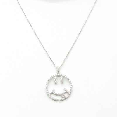 925 Sterling Silver Swarovski Crystal Smile Emoji Cable Chain