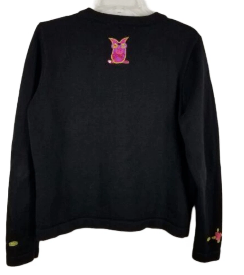 Suéter JACK B QUICK De Colección Manga Larga Negro Multicolor Diseño Búho Cuentas Talla S Foto 2 de 4